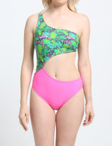 Fuchsia print crossover trikini