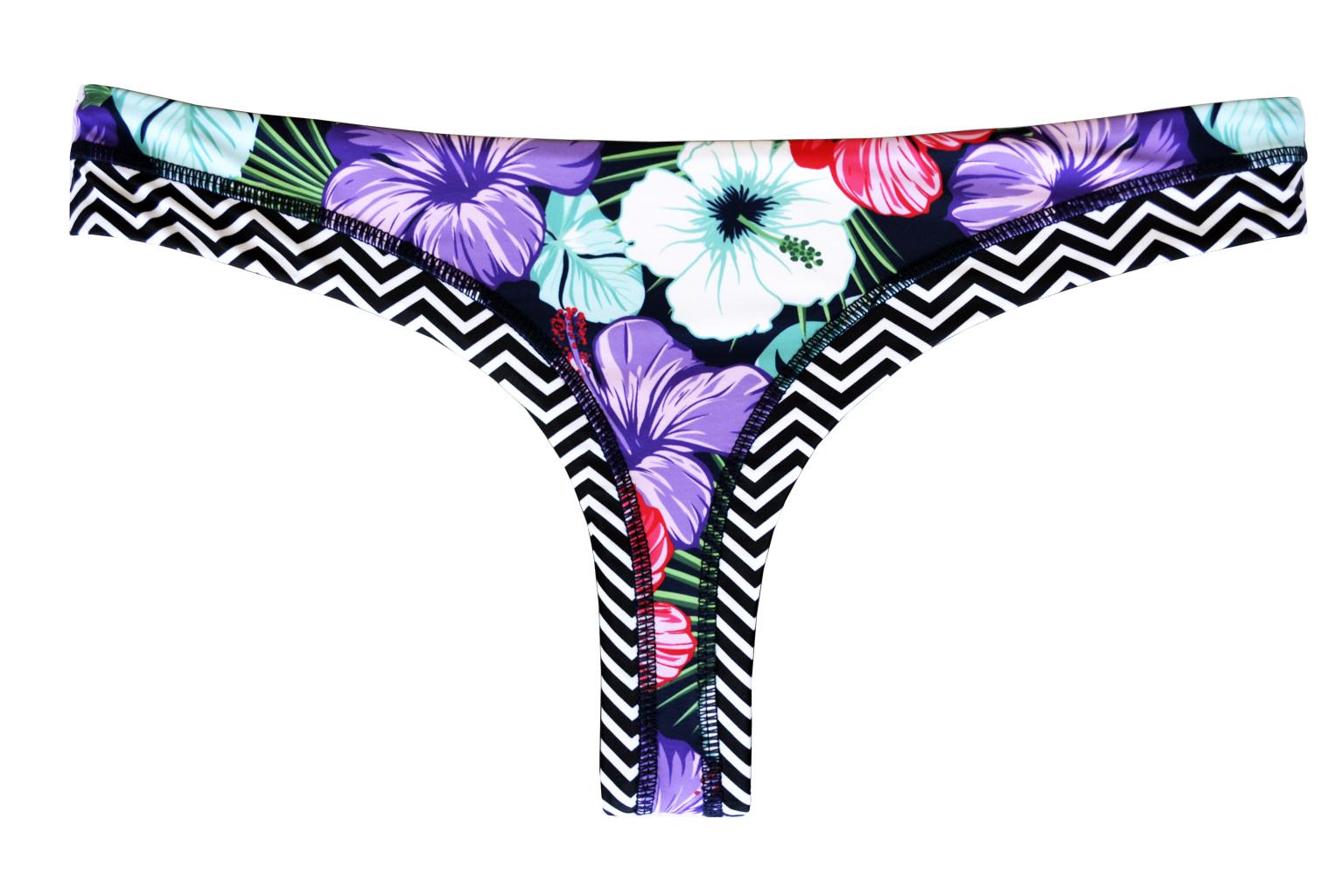 Printed reversible thong bikini briefs