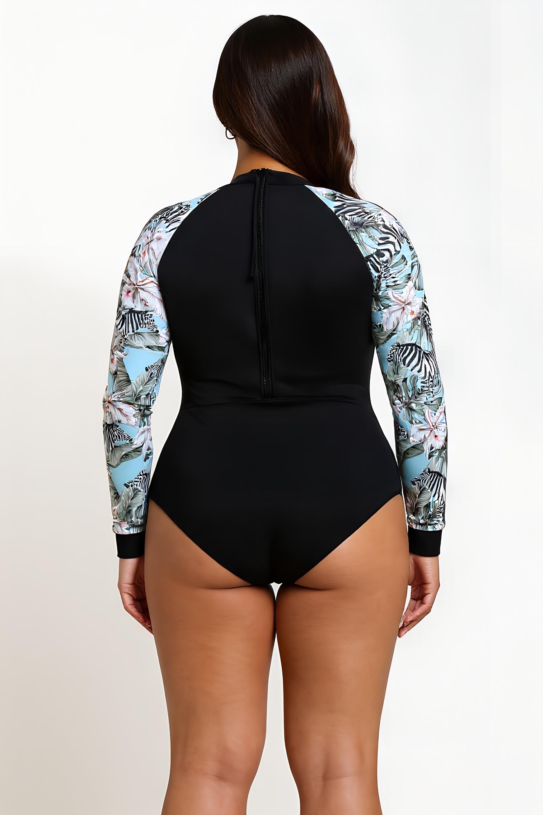 Long-sleeved printed sports swimsuit