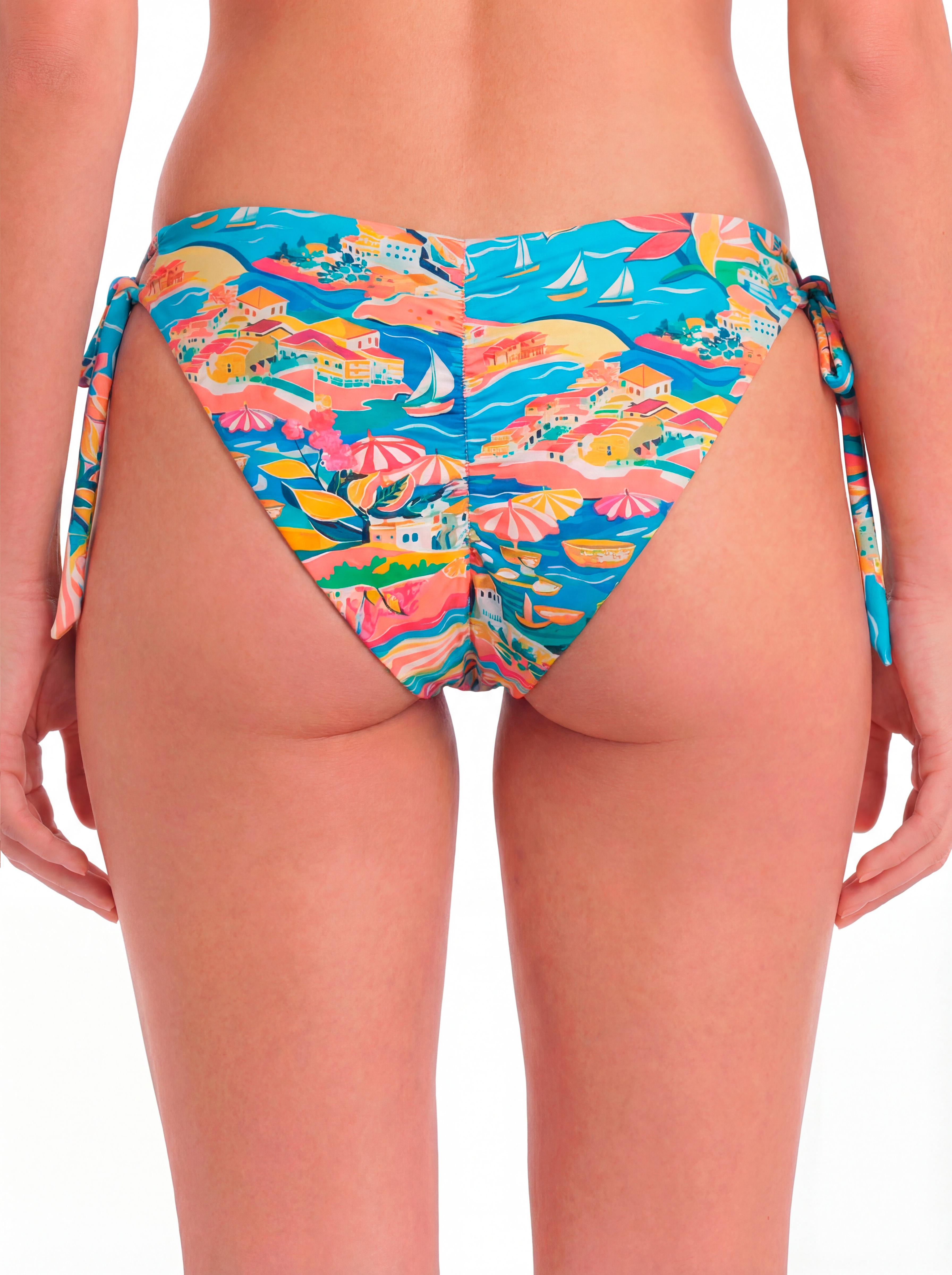 Bikini mujer calzón clásico con amarras estampado turquesa