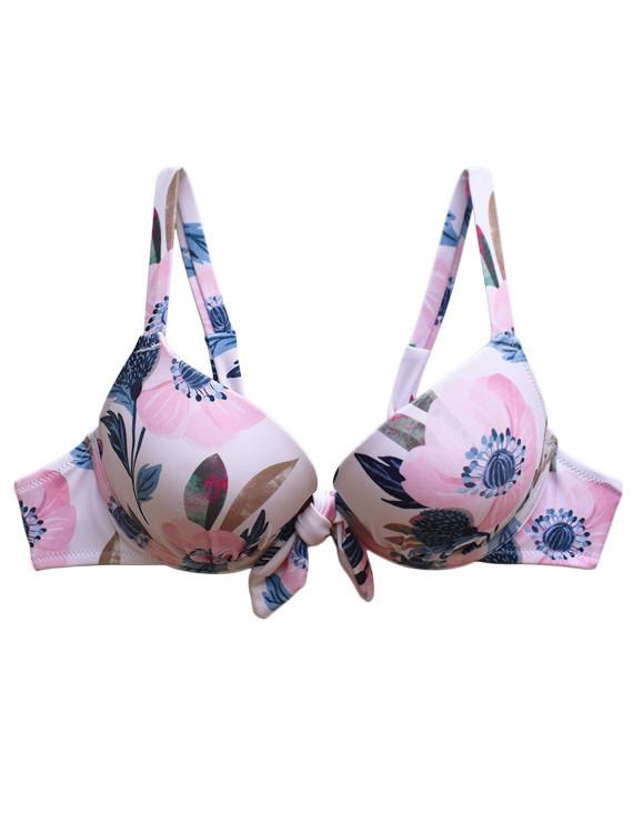 Bikini push up estampado rosado con nudo