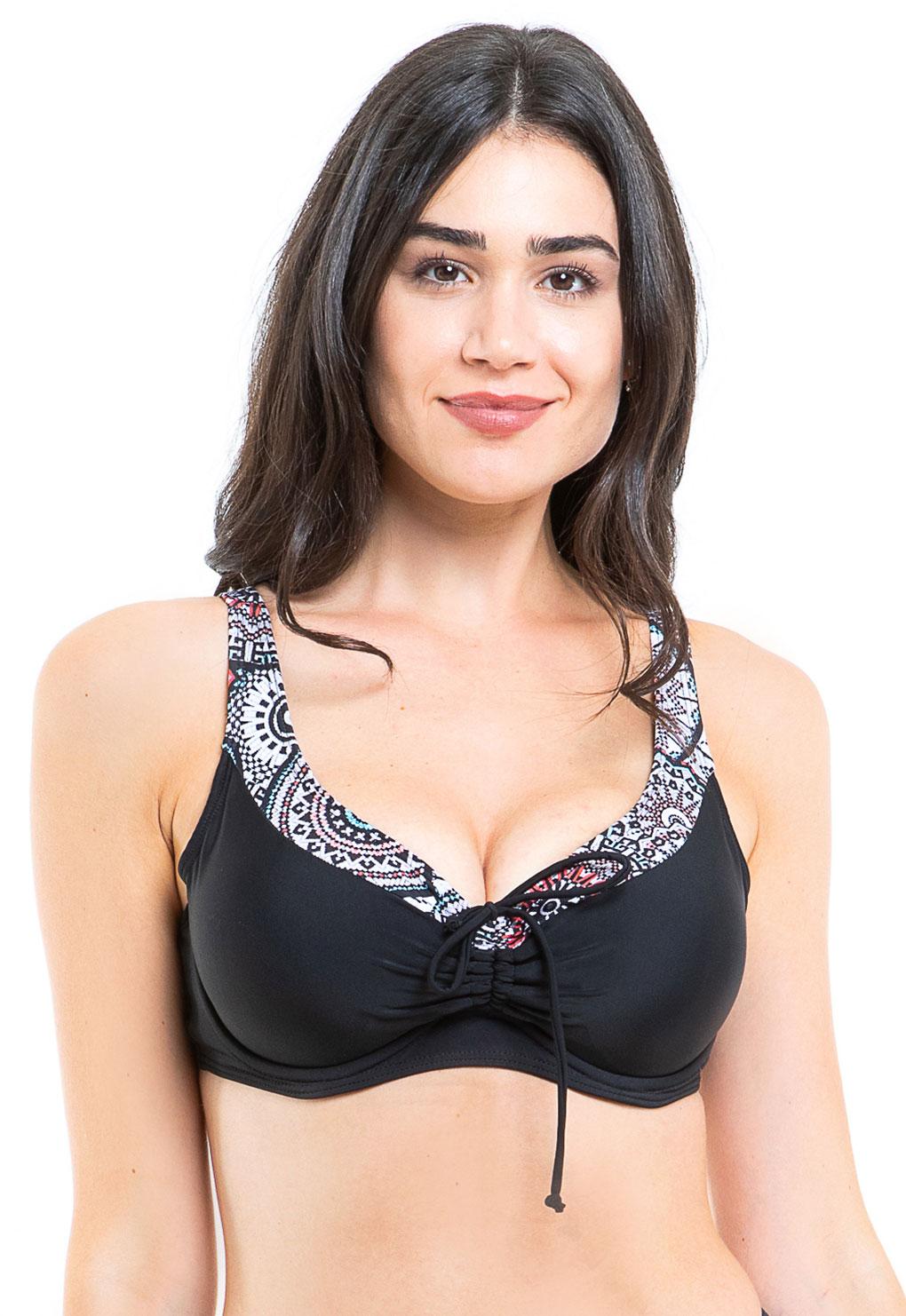 Bikini busto grande copa blanda estampado negro