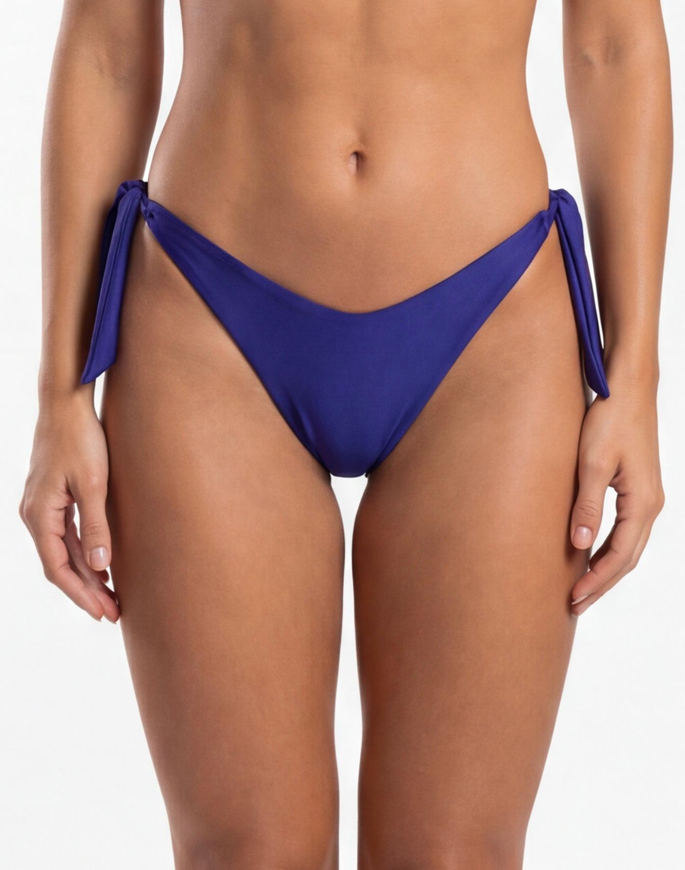 Bikini mujer tanga con amarras y pinza azul brillante
