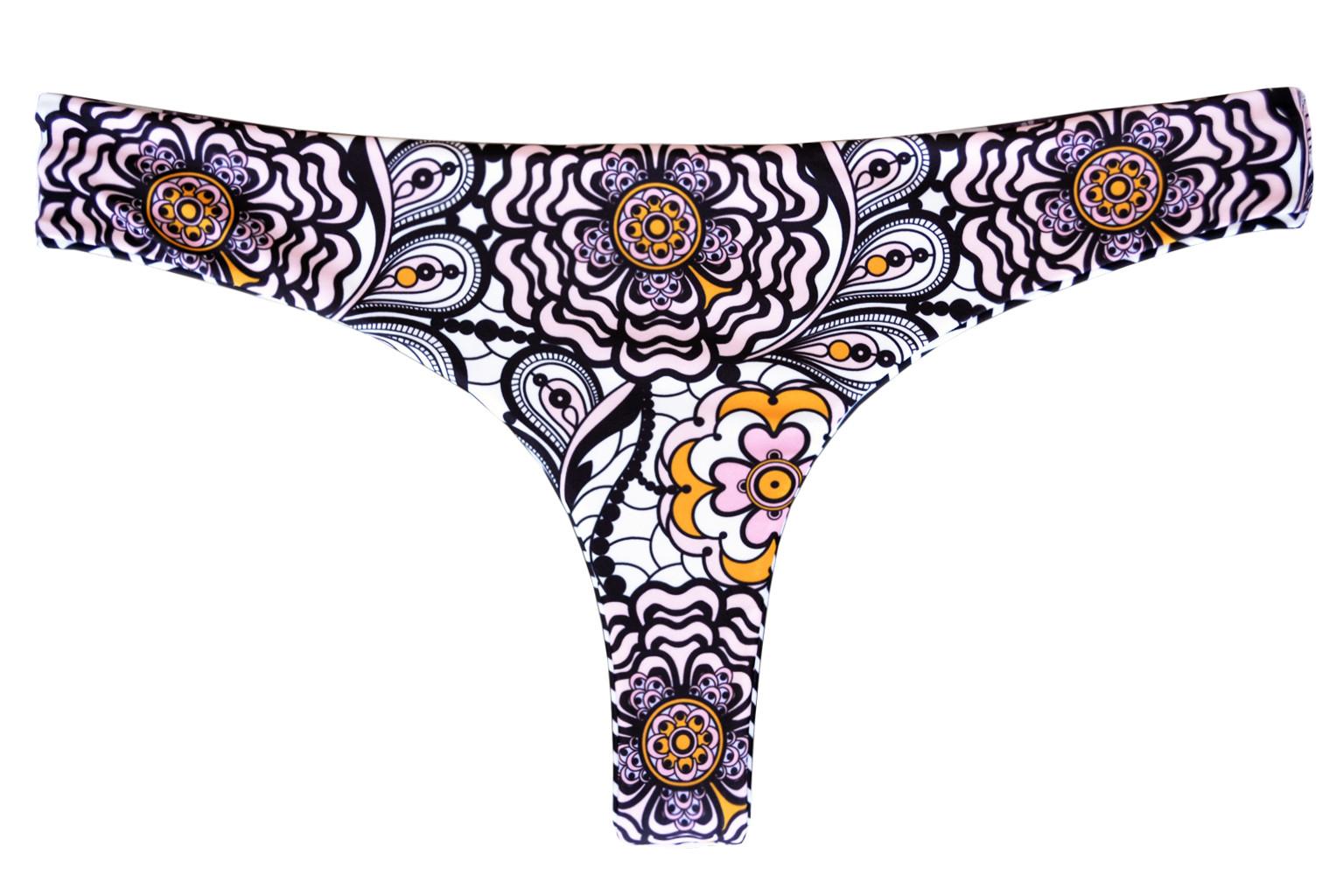 Printed reversible thong bikini briefs