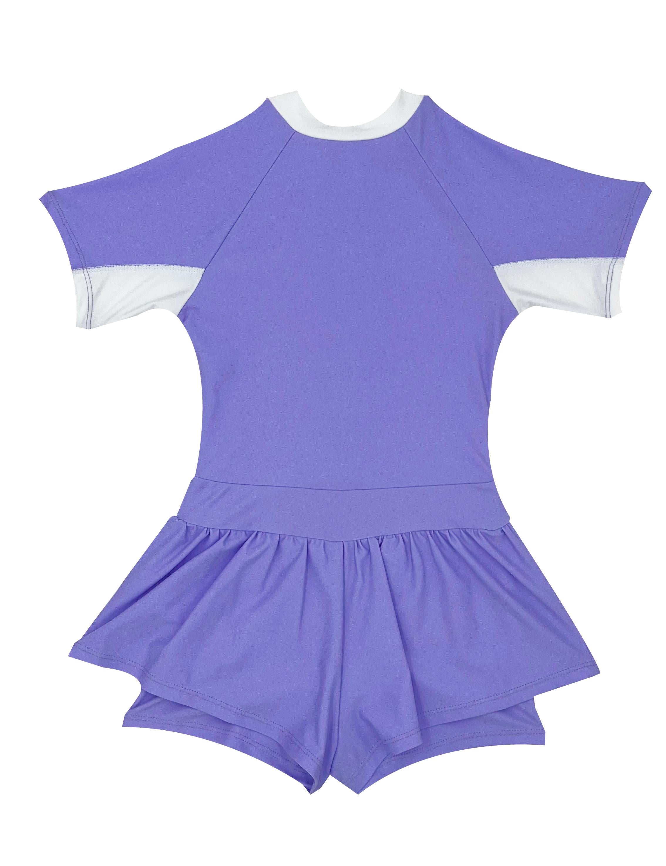 Purple UV protection skirted swimsuit for girls