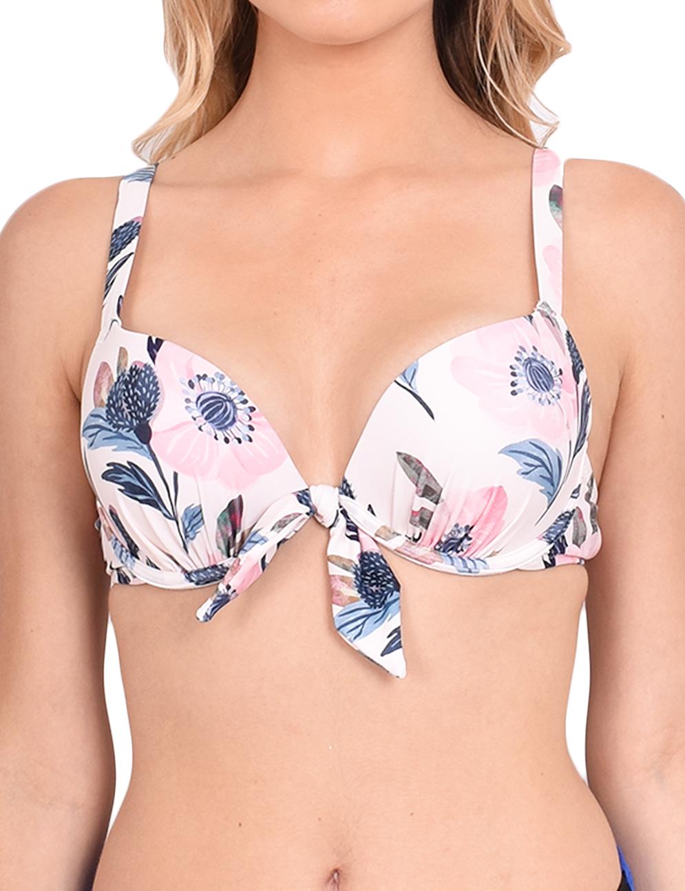 Bikini push up estampado rosado con nudo