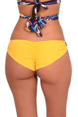 Yellow printed draped back bikini briefs