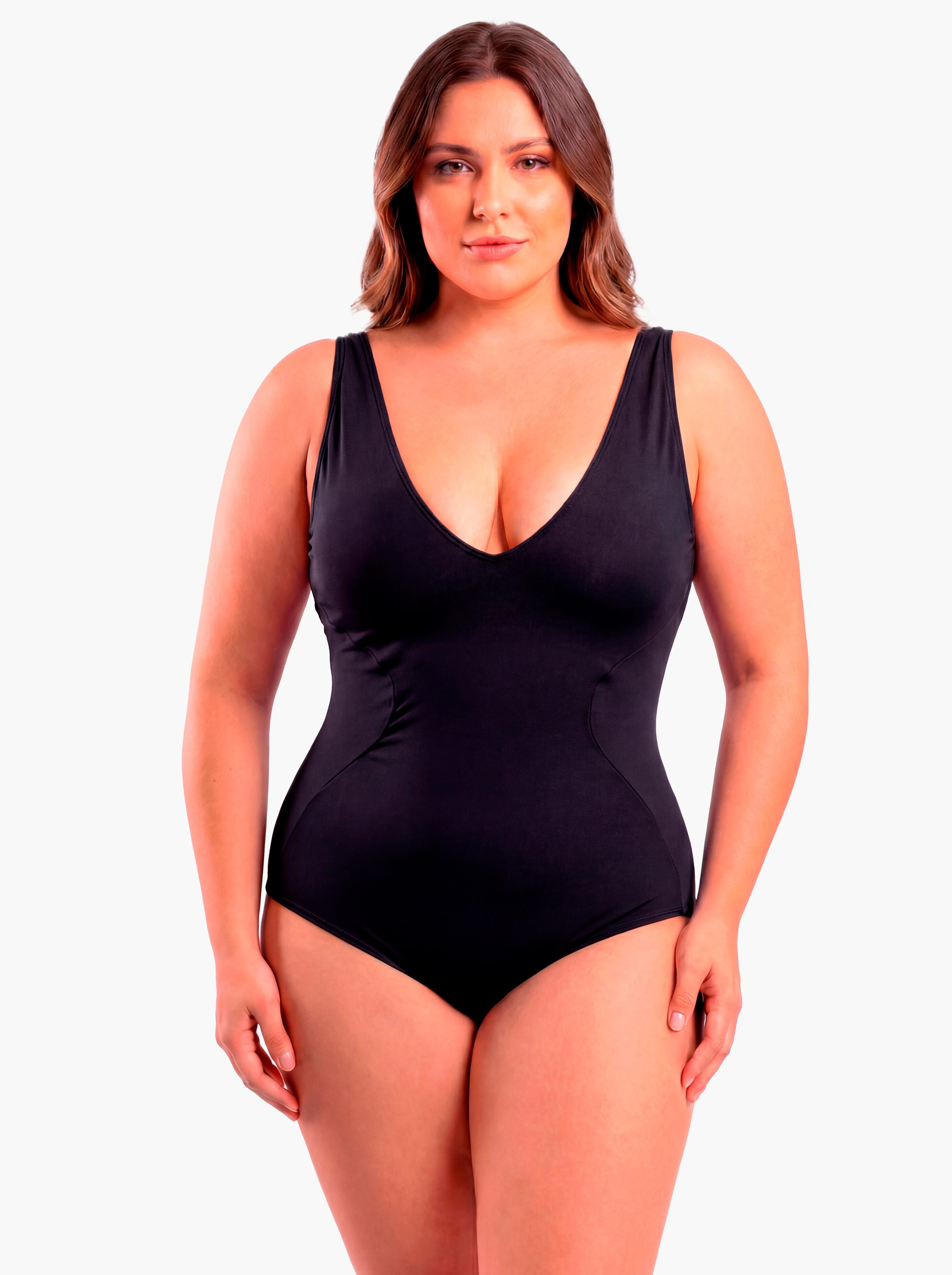 Traje de baño reductor estilo corset ajustable negro