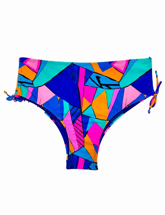 Adjustable hip bikini briefs with blue print