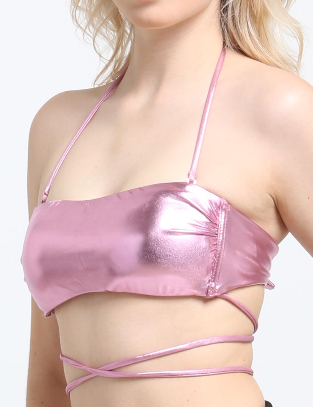 Bikini bandeau strapless lila brillante
