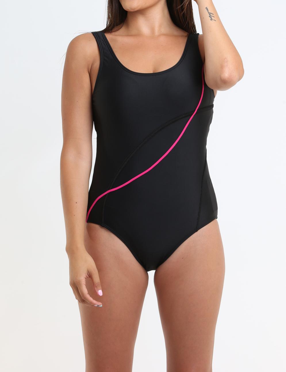 Traje de Baño Deportivo Natación con Estilo Líneas Fucsia