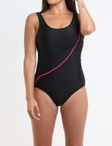 Traje de Baño Deportivo Natación con Estilo Líneas Fucsia