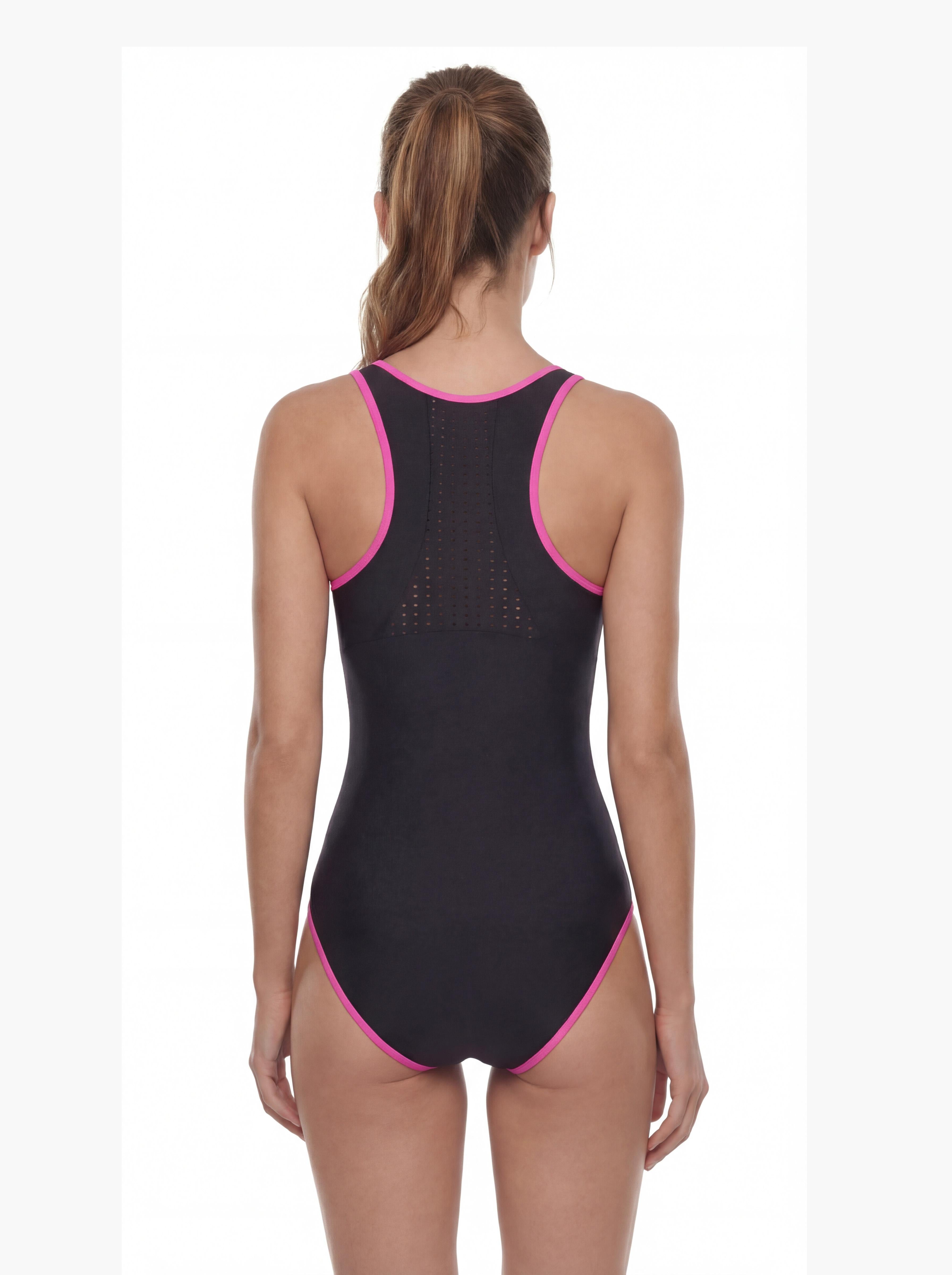 Traje de baño mujer natación con cierre fucsia