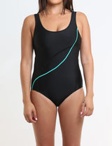 Traje de Baño Deportivo Natación con Estilo Líneas Turquesa