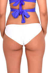 Blue printed draped back bikini briefs 