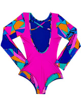 Fuchsia long-sleeved girl's swimsuit 