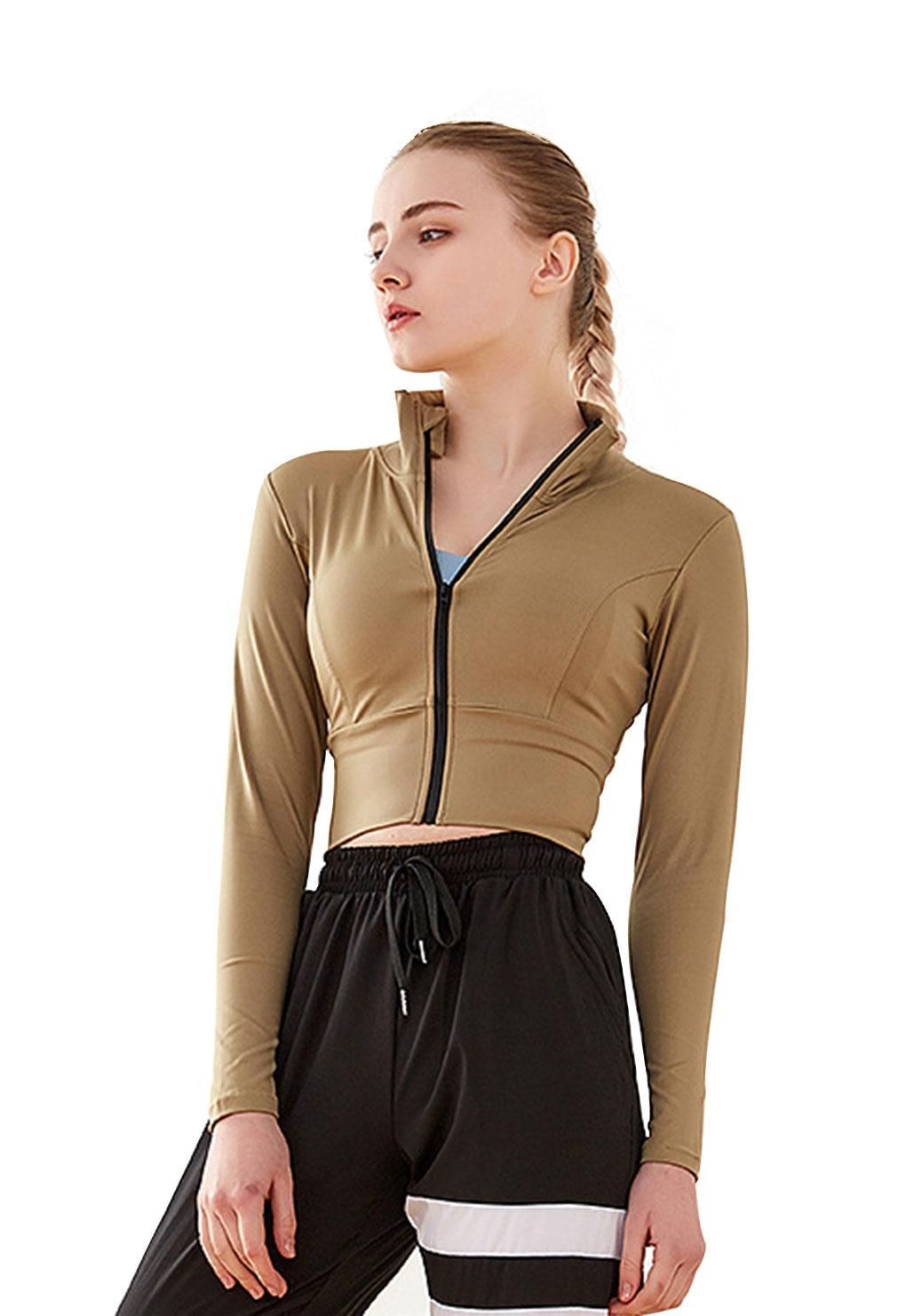 Poleron crop con cierre beige