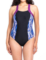 Traje de baño enterito deportivo con cierre color est morado