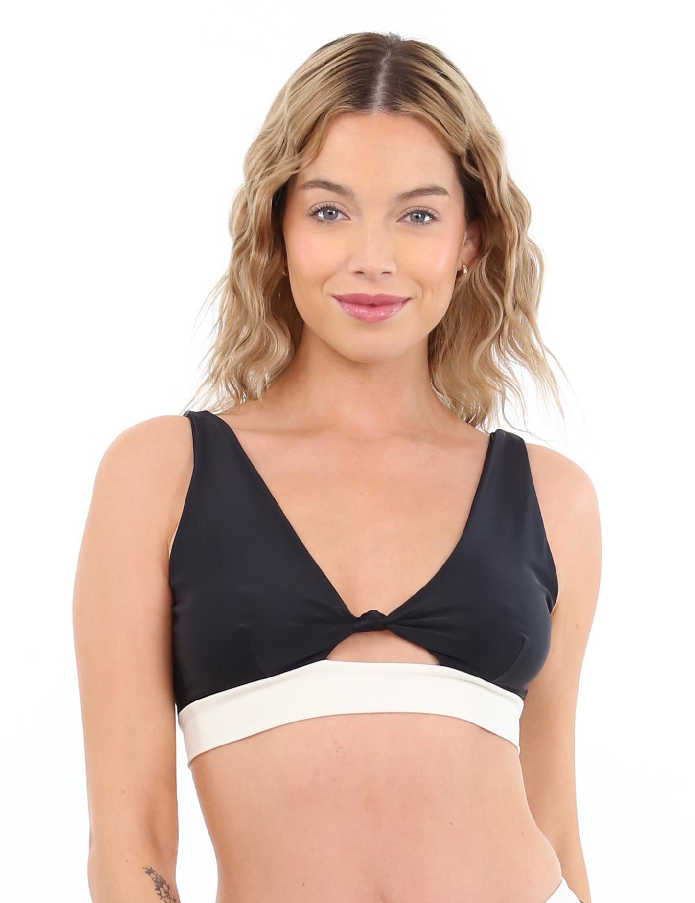 Beige knotted bib bikini