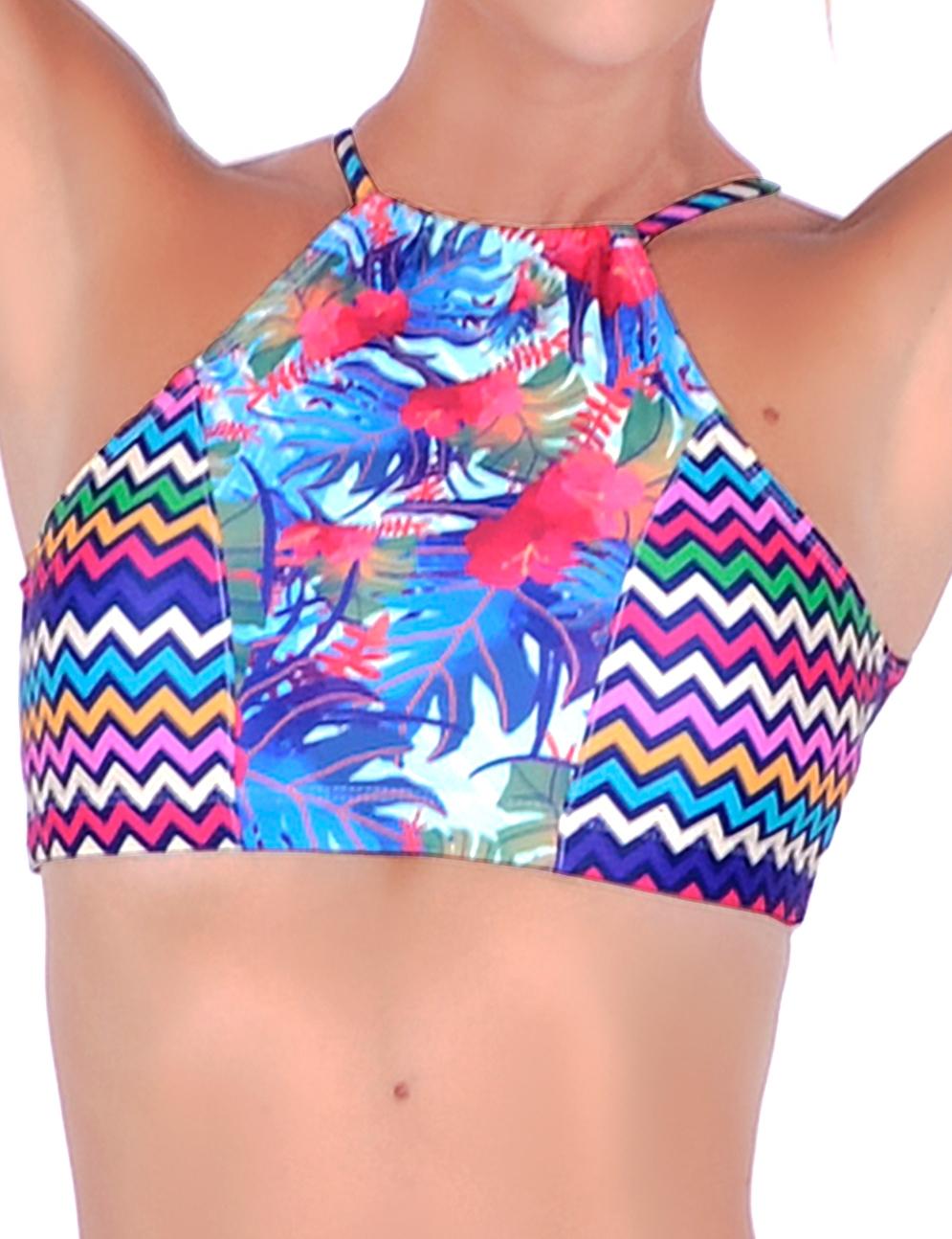 Blue print V-back bikini bib 