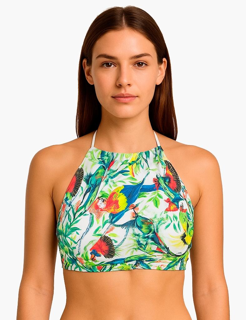 Green print bikini bib with ties