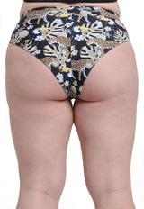 High-waisted bikini with yellow print waistband