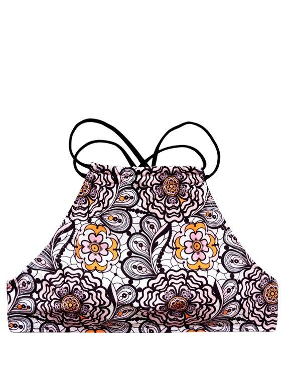 White printed crossover bib bikini