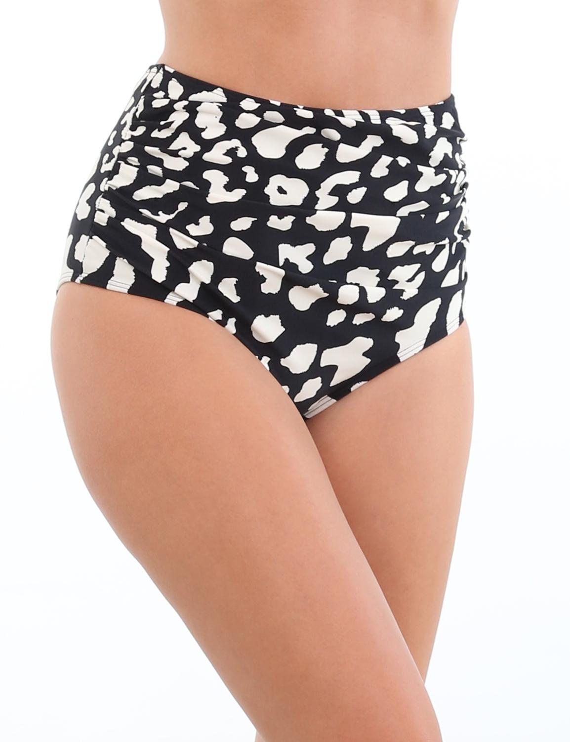 Bikini calzón pin up drapeado estampado negro