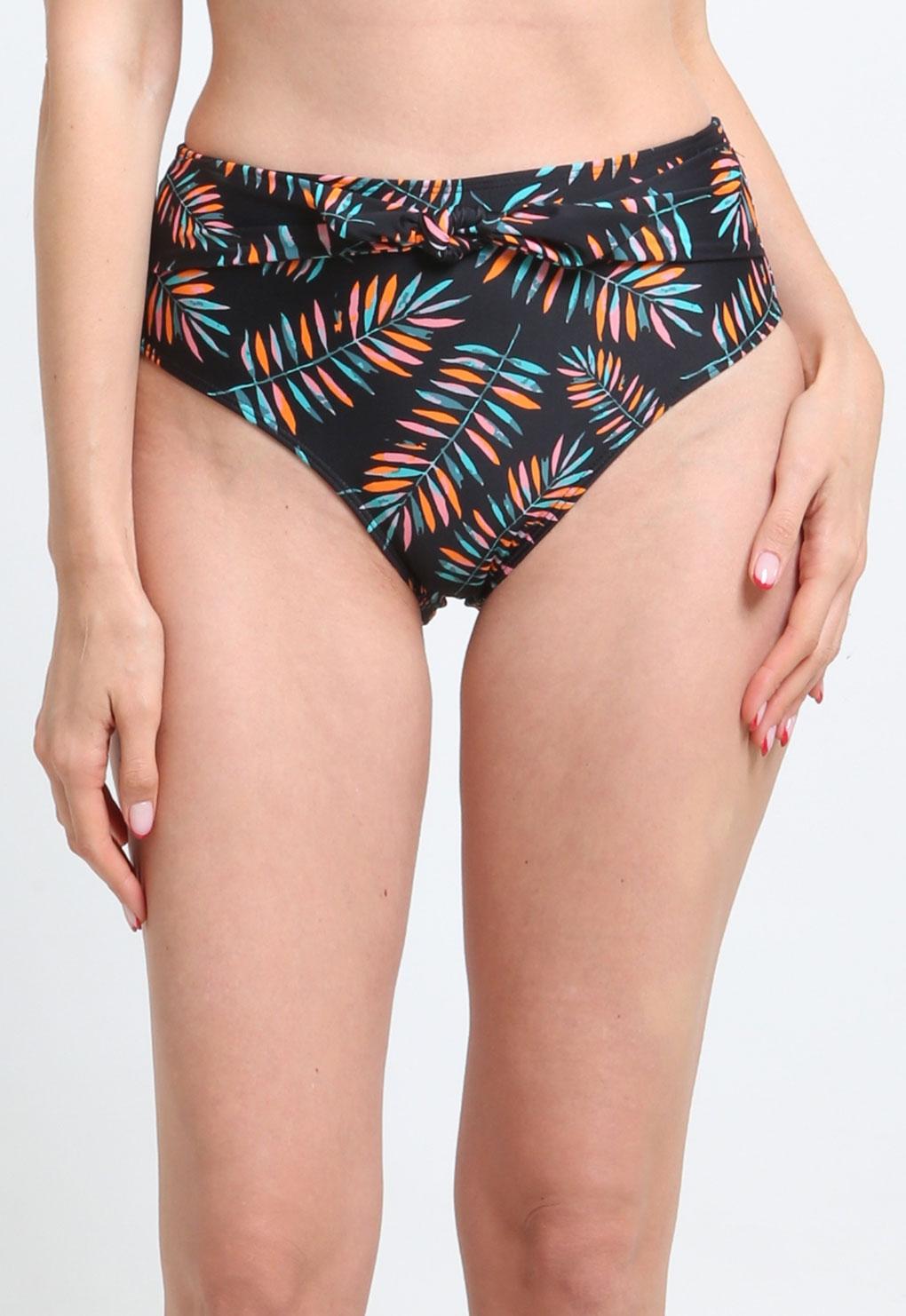 Leaf print tie-up bikini briefs