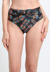 Leaf print tie-up bikini briefs