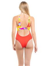 Trikini con nudo ajustable estampado  rojo