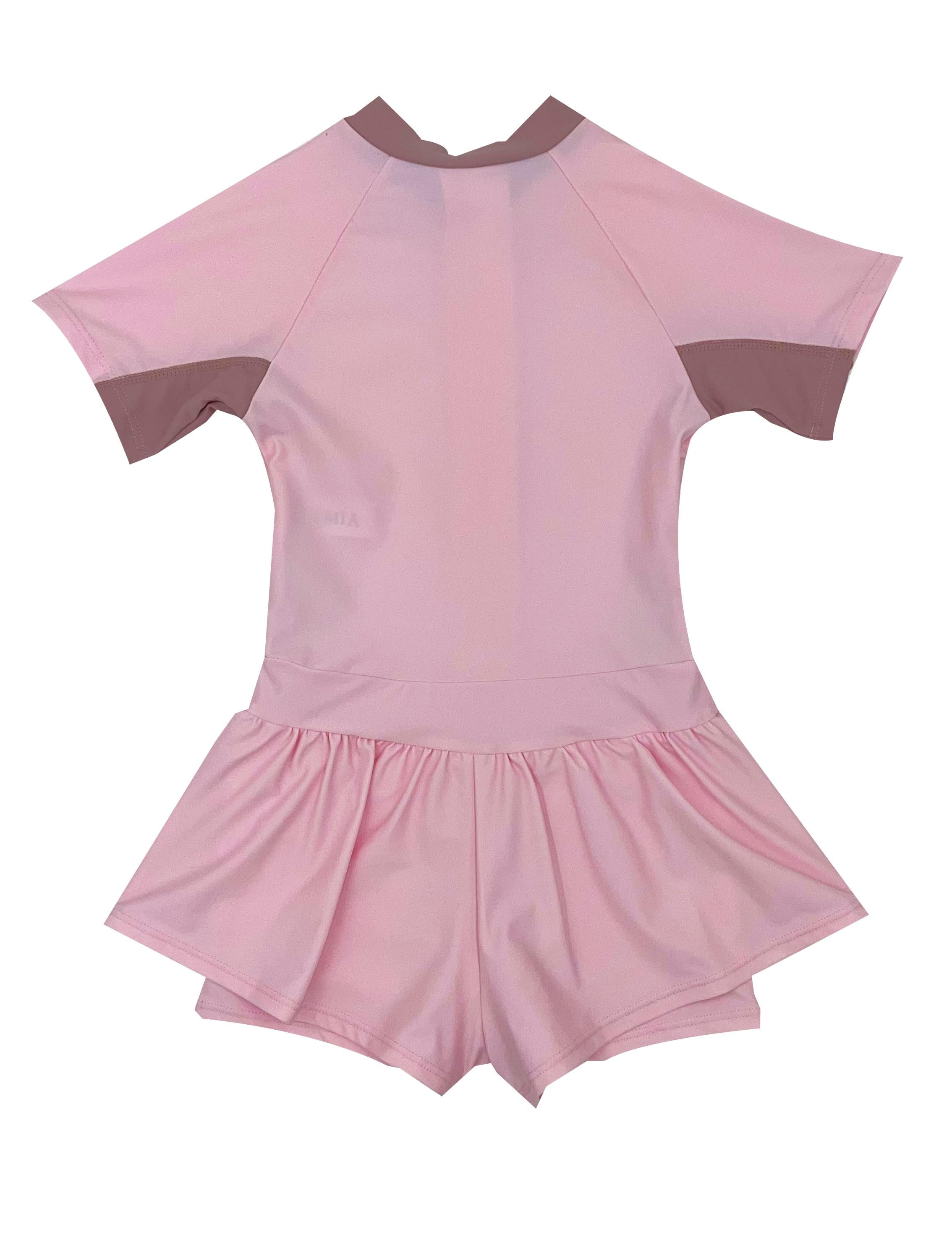 Pink UV protection skirted swimsuit for girls