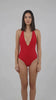 Traje de baño con escote en V rojo
