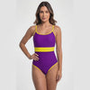 Traje de baño mujer natación con franja amarillo