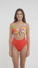 Trikini con nudo ajustable estampado  rojo
