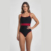 Traje de baño mujer natación con franja rojo