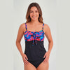Traje de baño mujer polera tankini reductor estampado negro